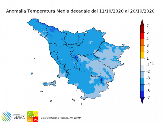 temperatura media seconda decade ottobre 2020